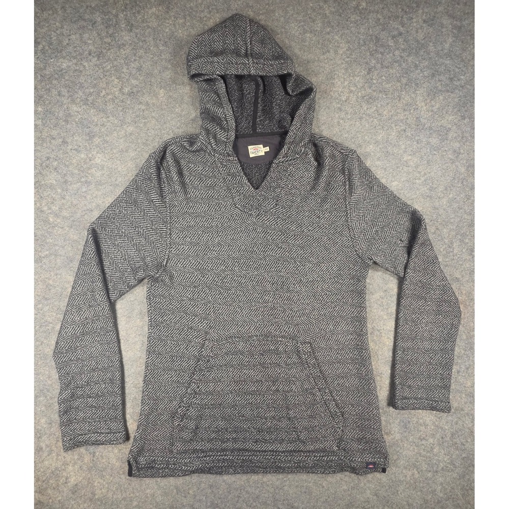 Faherty Brand Mens Gray Herringbone Knit Pullover Hoodie Size Medium *Flaw*